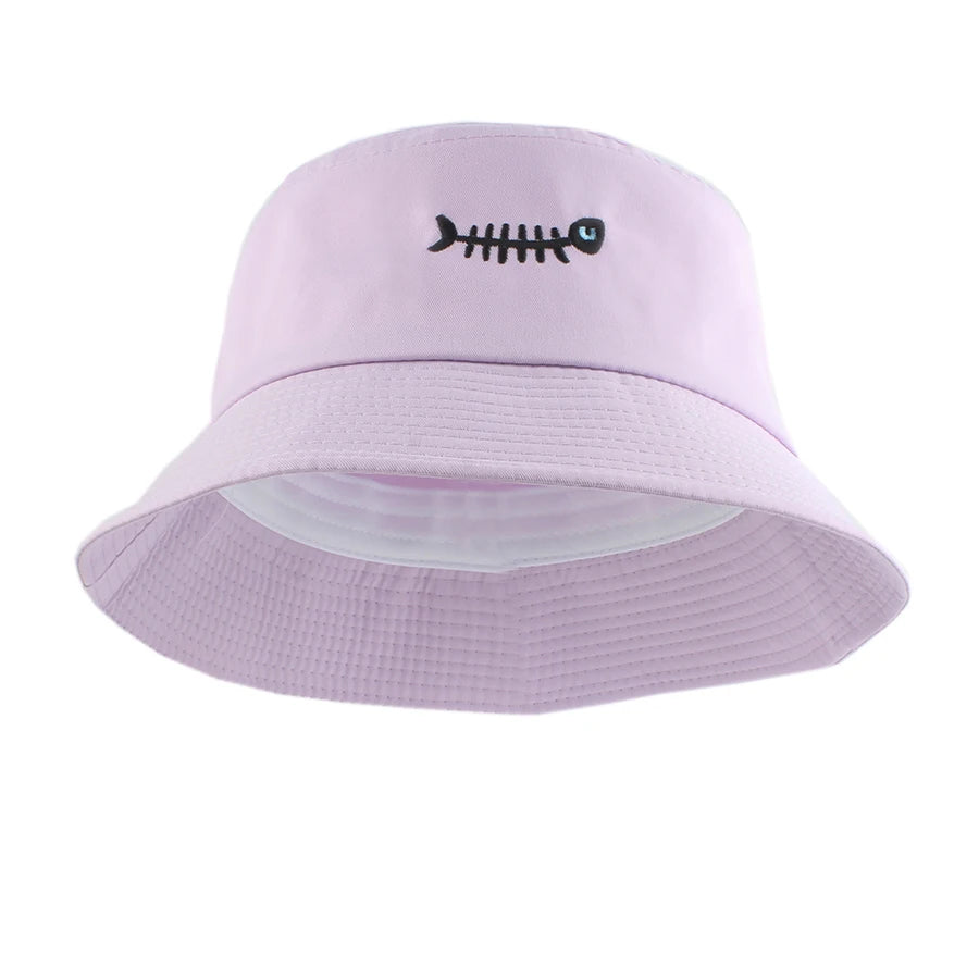 Fashion Street Hip Hop Bucket Hat Women Men Summer Fish Bone Embroidered