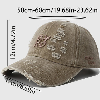 Retro Unisex Washed Distressed Baseball Cap Golf Cap, American Embroidery Ripped Dad Hat