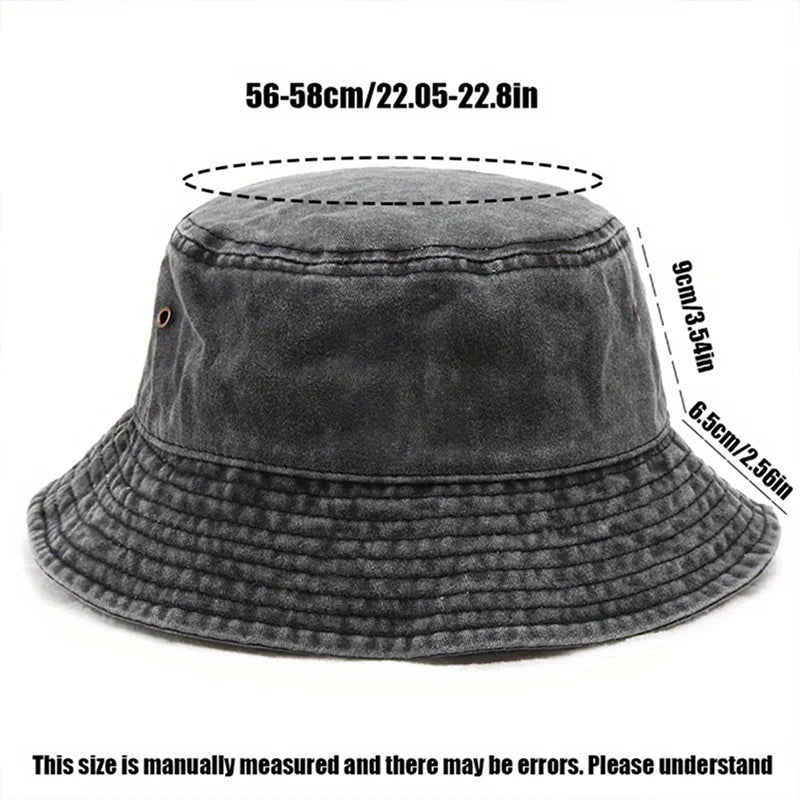 Vintage Washed Bucket Hat Fish Logo Sun Protection Outdoor Casual Hat