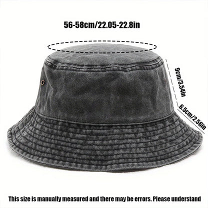 Vintage Washed Bucket Hat Fish Logo Sun Protection Outdoor Casual Hat
