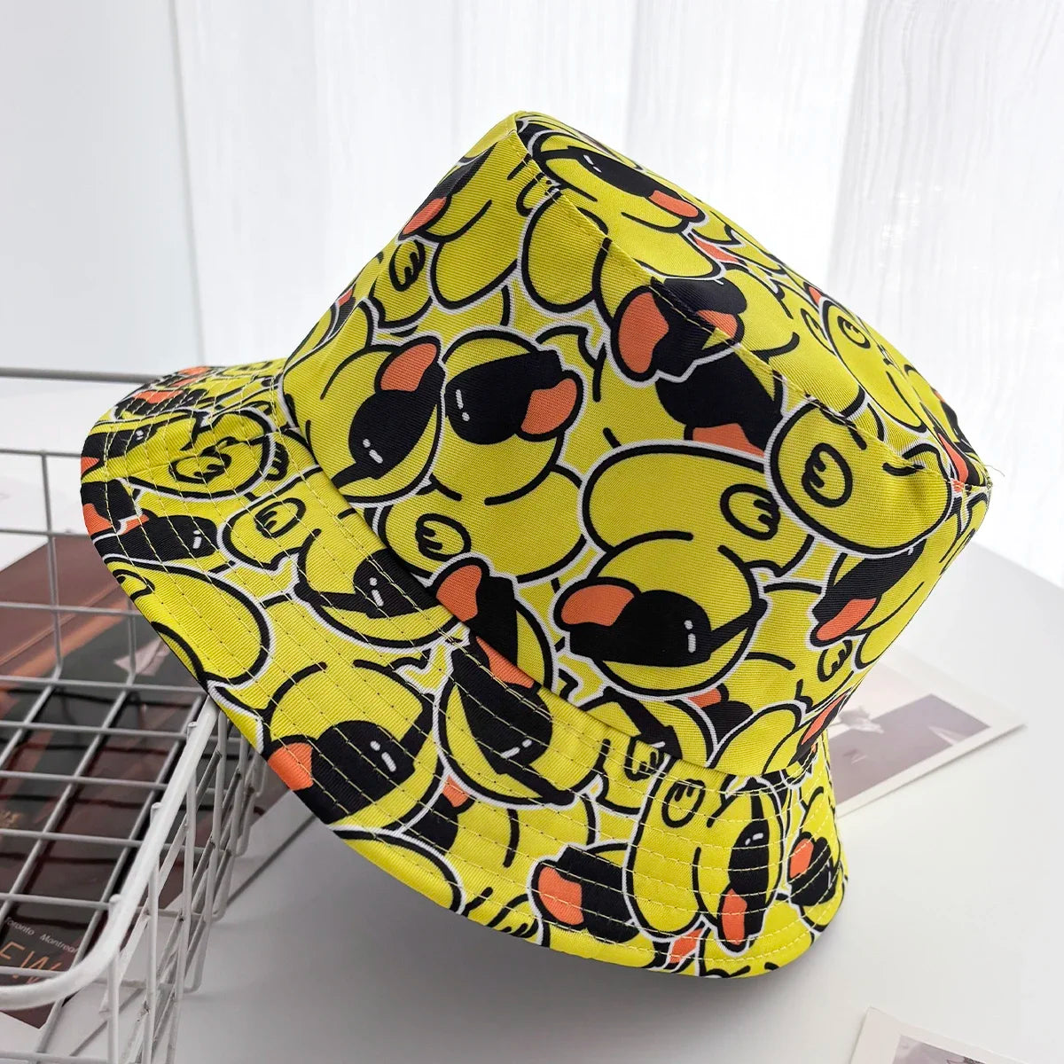 Cartoon Duck Bucket Hat Cool Cute Pattern Fisherman Hats Yellow Duck For Men Women