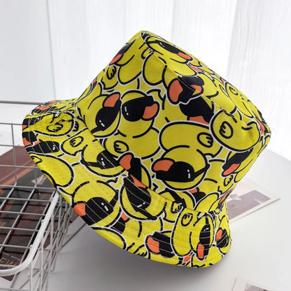 Cartoon Duck Bucket Hat Cool Cute Pattern Fisherman Hats Yellow Duck For Men Women