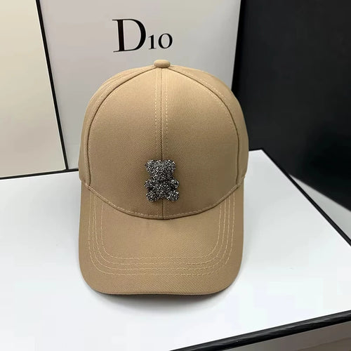 1pc Sunscreen Baseball Cap with Crystal Teddy Bear