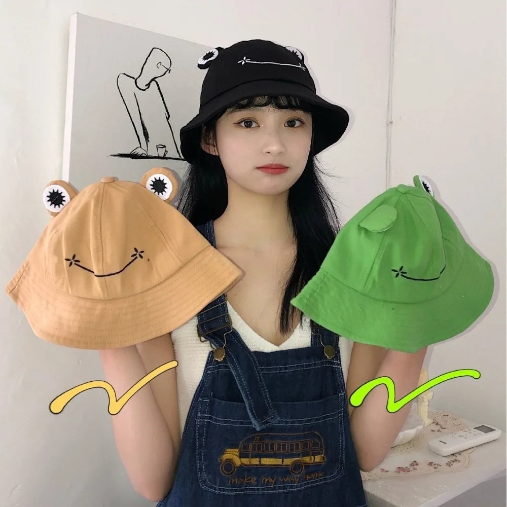Cute Breathable Frog Bucket Hats Parent-Child with Big Eyes Sun Shading Caps