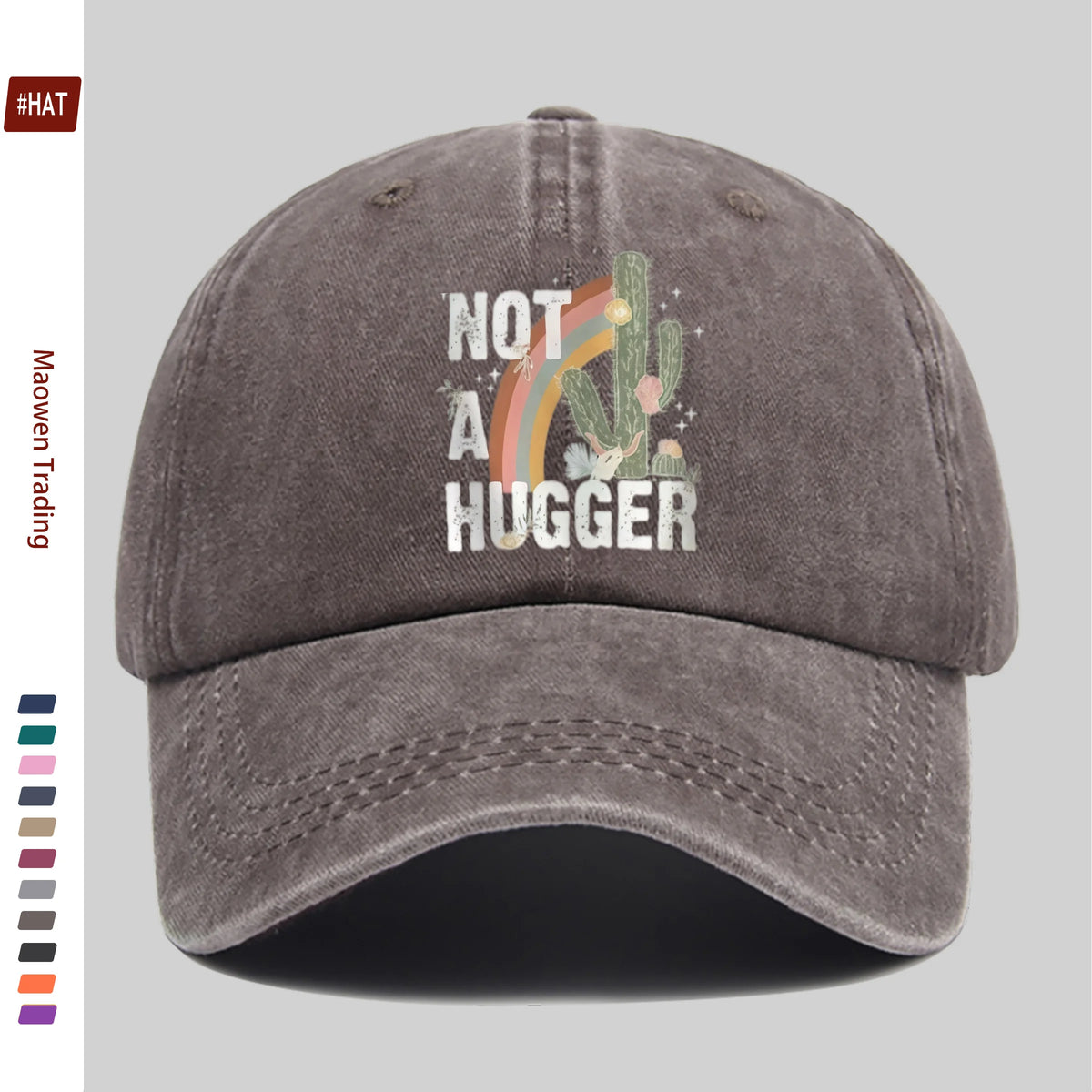 Rainbow and Cactus "Not a Hugger" Print Baseball Cap