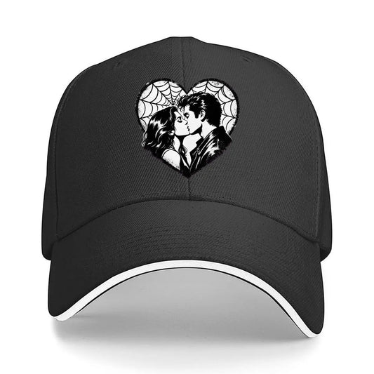 Monochrome Heart Kiss Spiderweb Port Hip Hop Hat Baseball Cap