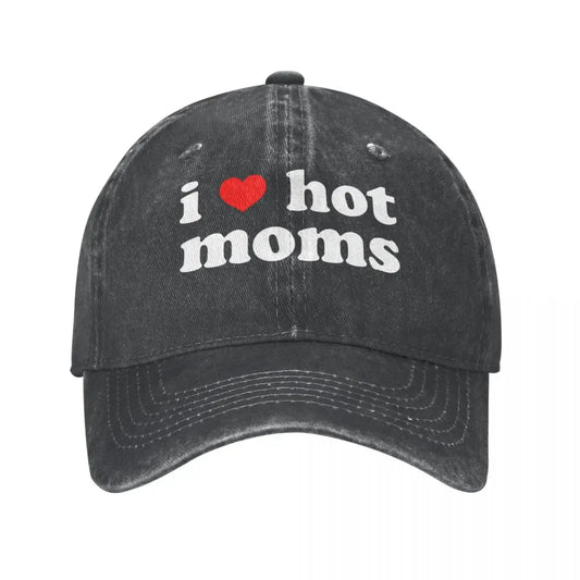 I Love Hot Moms Red Heart Baseball Caps