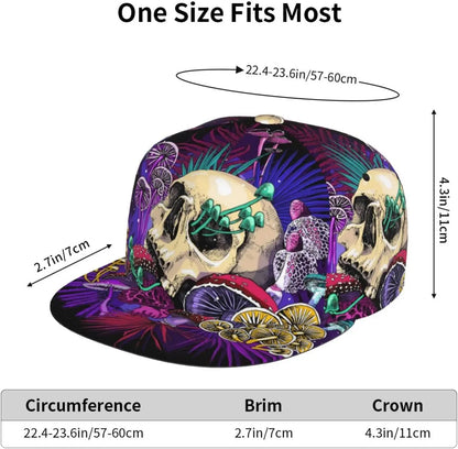 Mushrooms And Skull Flat Bill Visor Snapback Hat For Men Women