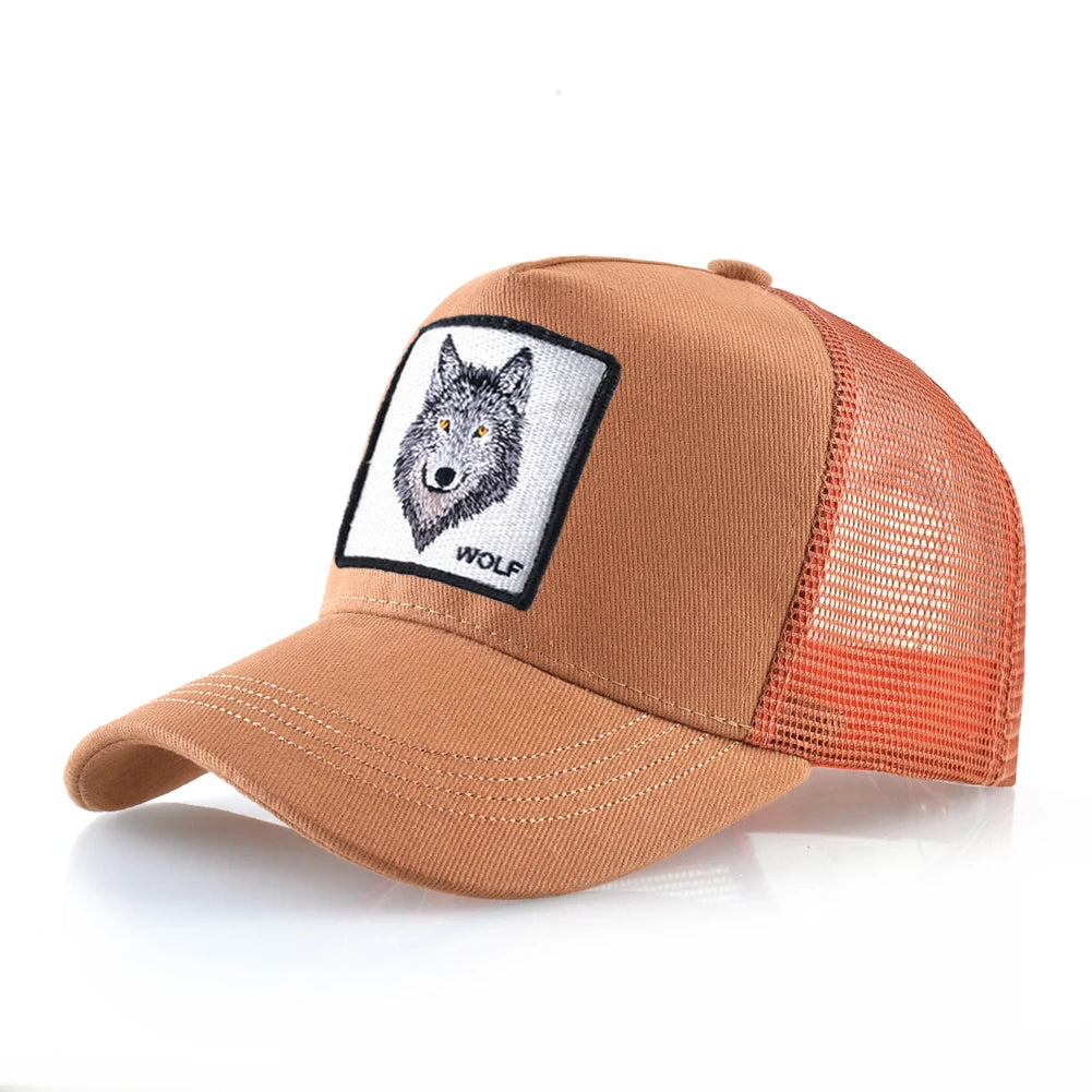 K Snapback Trucker Cap Men's Breathable Mesh Baseball Caps For Women With Wolf