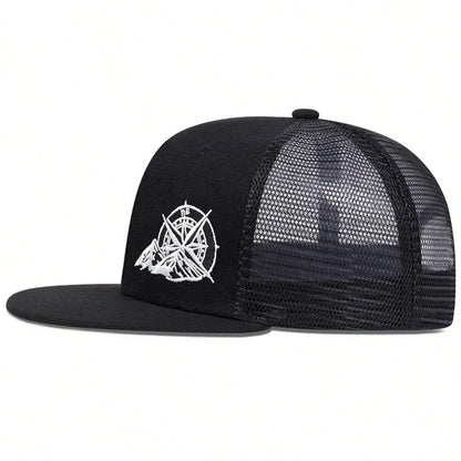 Unisex Compass Mountain Embroidery Hip-hop Net Hats