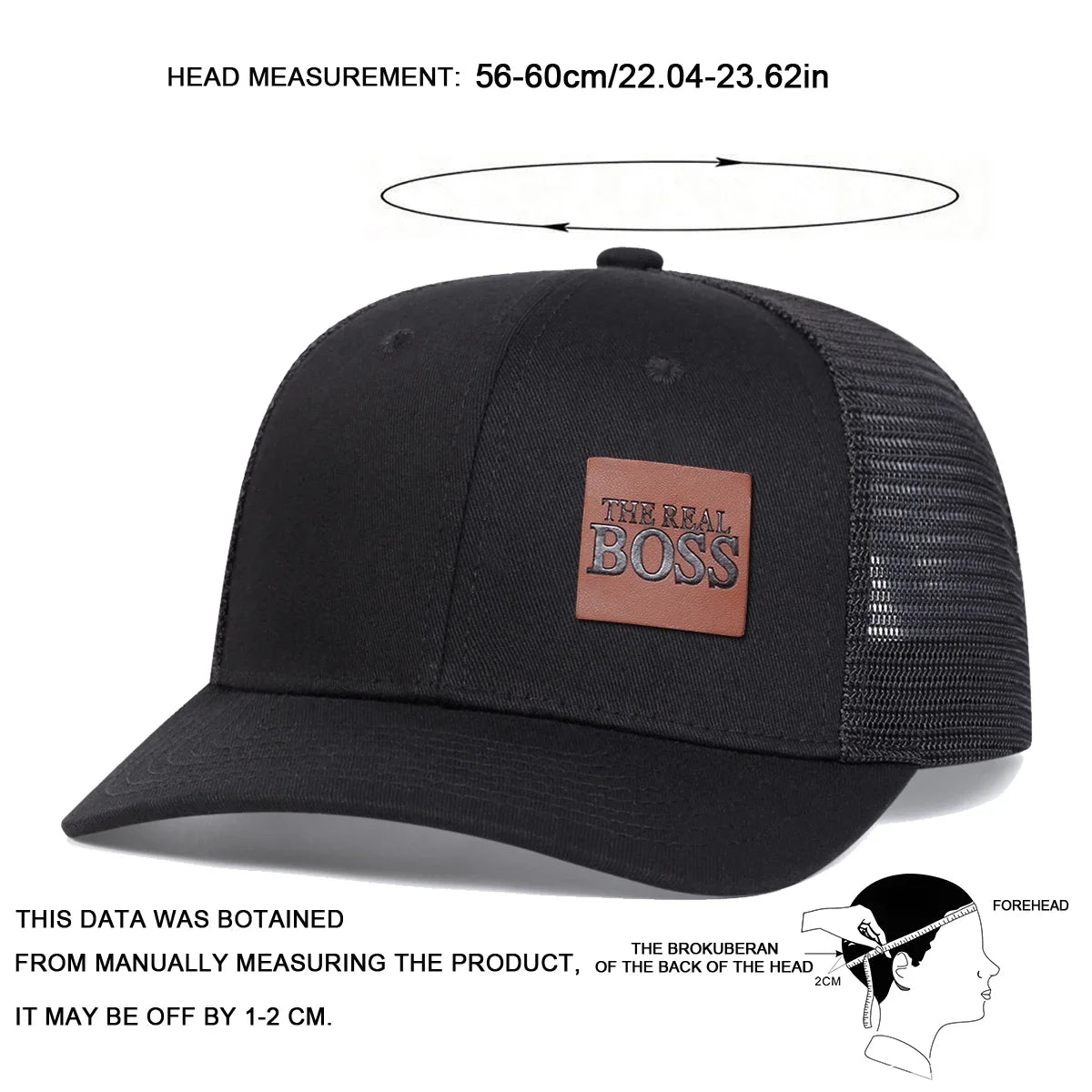 Unisex THE REAL BOSS Letter Brown Leather Label Baseball Caps Snapback Caps Sunscreen Hat