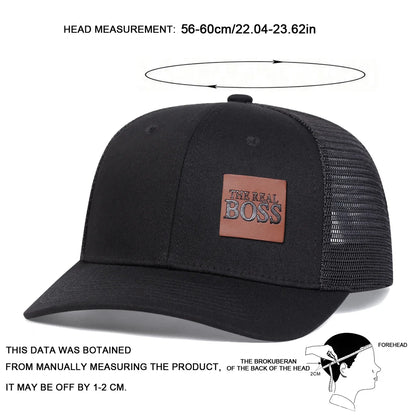 Unisex THE REAL BOSS Letter Brown Leather Label Baseball Caps Snapback Caps Sunscreen Hat