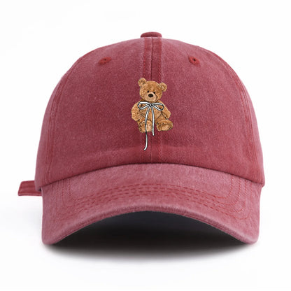Bow Bear Print Washed Baseball Cap For Adults