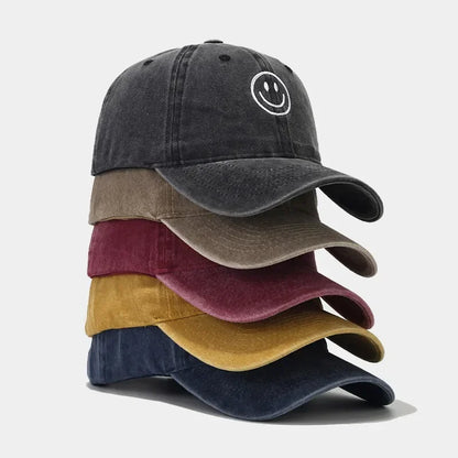 Washed Cotton Baseball Caps Women Men Soft Snapback Hat Outdoor Sport Trucker Gorras Smile Face
