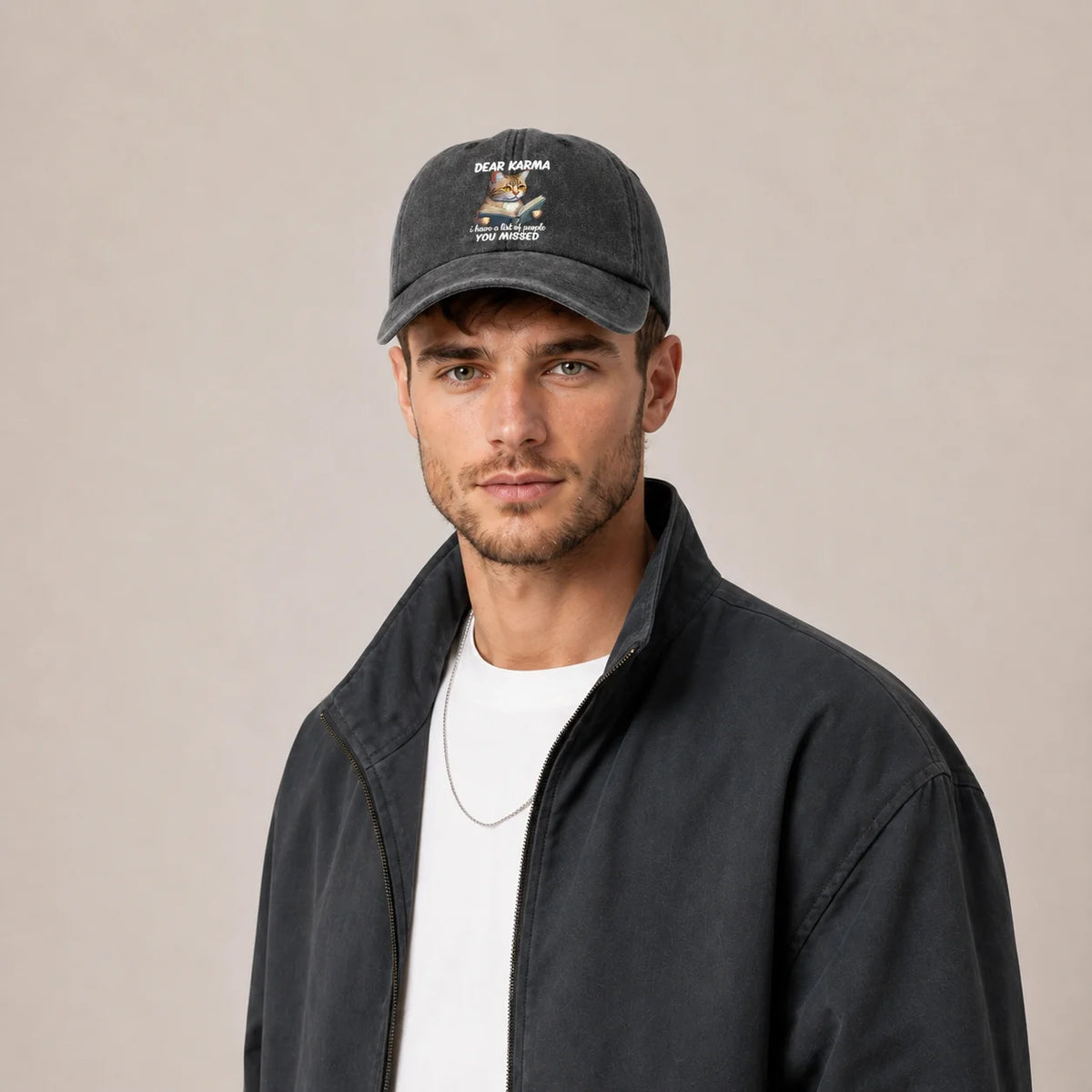 Dear Karma Cat Quote Graphic Baseball Cap