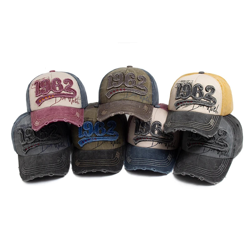 Fashion Vintage Washed Cotton Baseball Cap Men Digit 1962 Embroidery Snapback Spring Autumn Women