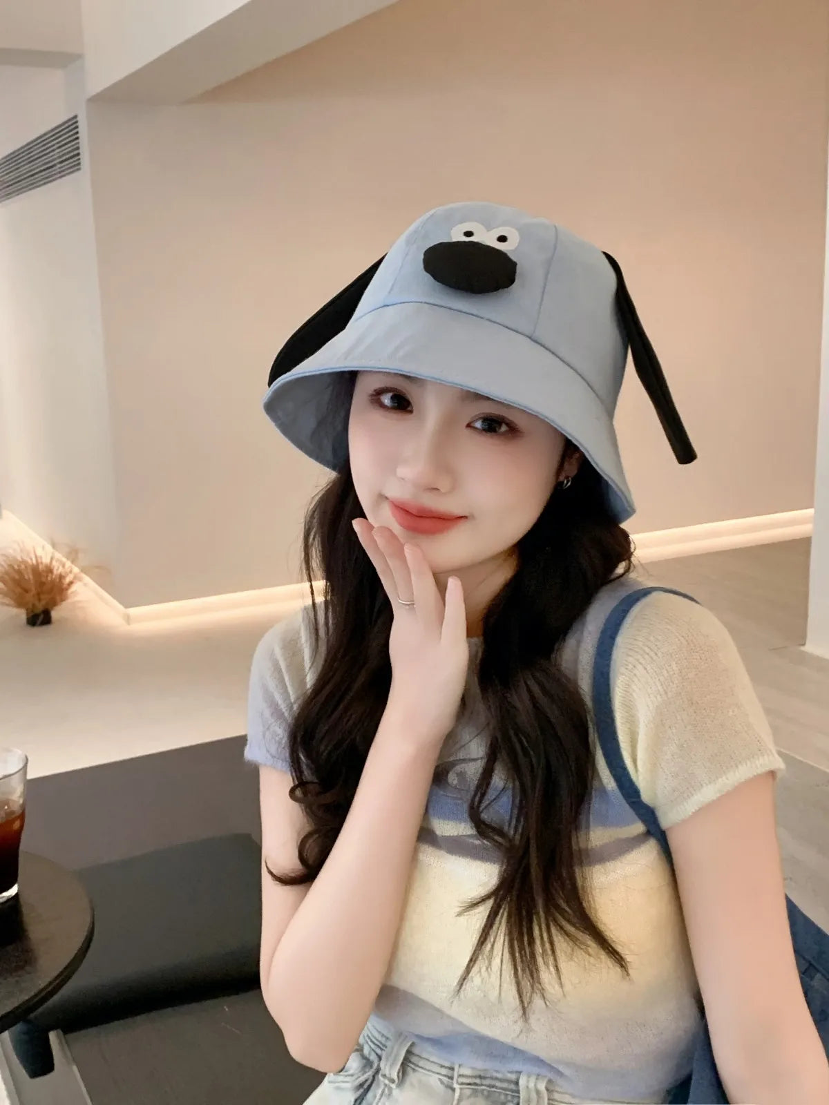 Spring Summer Bucket Hat For Women Men Cute Dog Ear Bear Nose Cartoon