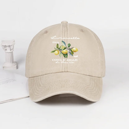 "Limoncello Costa D'Amalfi" Lemon Print Washed Baseball Cap
