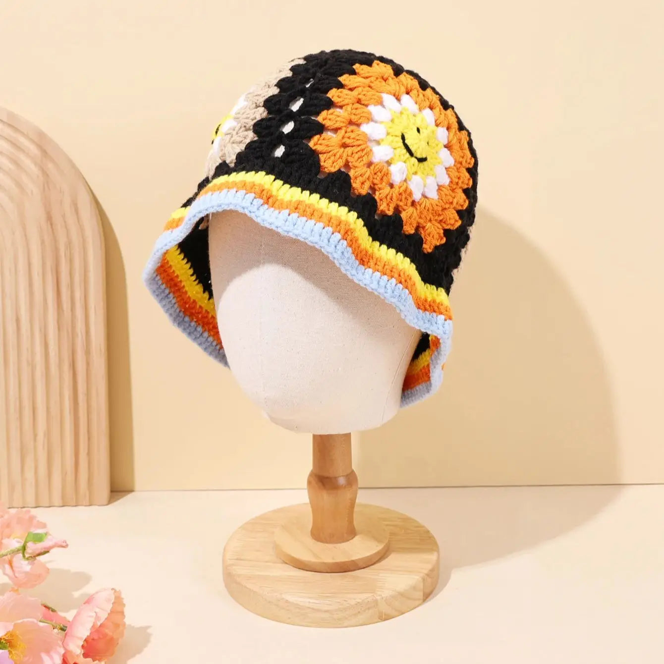 Autumn/Winter Retro Hollow Flower Handmade Knitted Bucket Hat