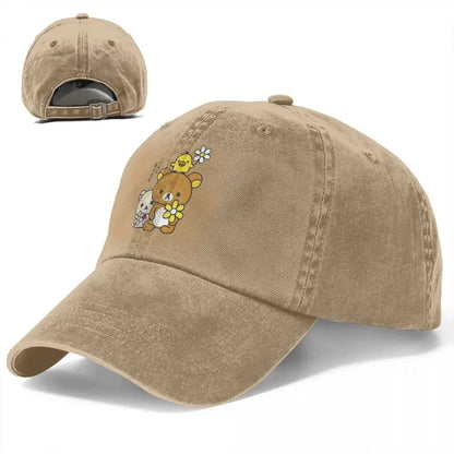 Rilakkuma Baseball Cap Retro Distressed Korilakkuma Kiiroitori And Flowers