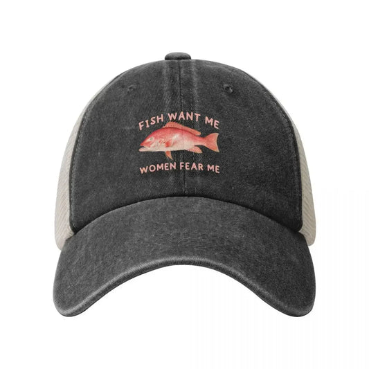 Fish Want Me Women Fear Me Cowboy Mesh Baseball Cap