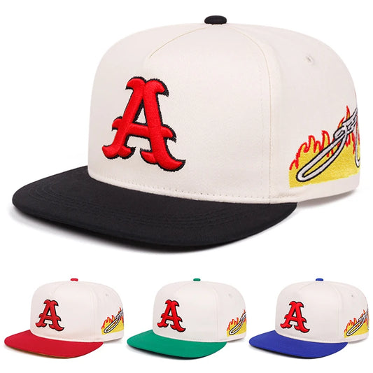 New Flat Edge Hat A Letter Embroidered Street Hip Hop Snapback Caps