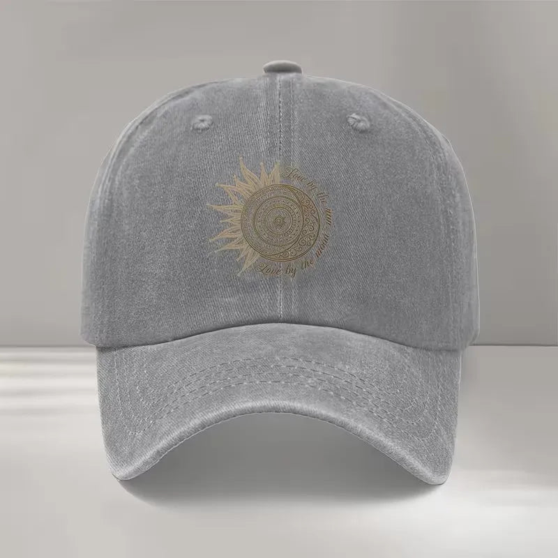 Sun Moon Tarot Embroidery Vintage Washed Cotton Baseball Cap
