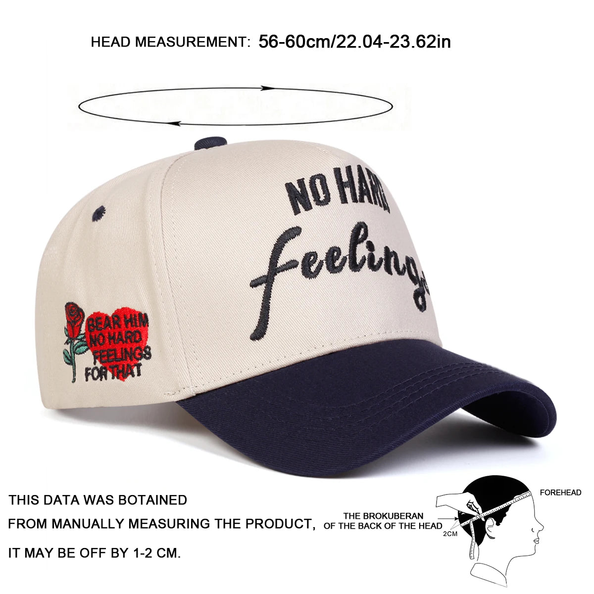 Unisex NO HARD FEELINGS Embroidery Side Love Rose Baseball Caps