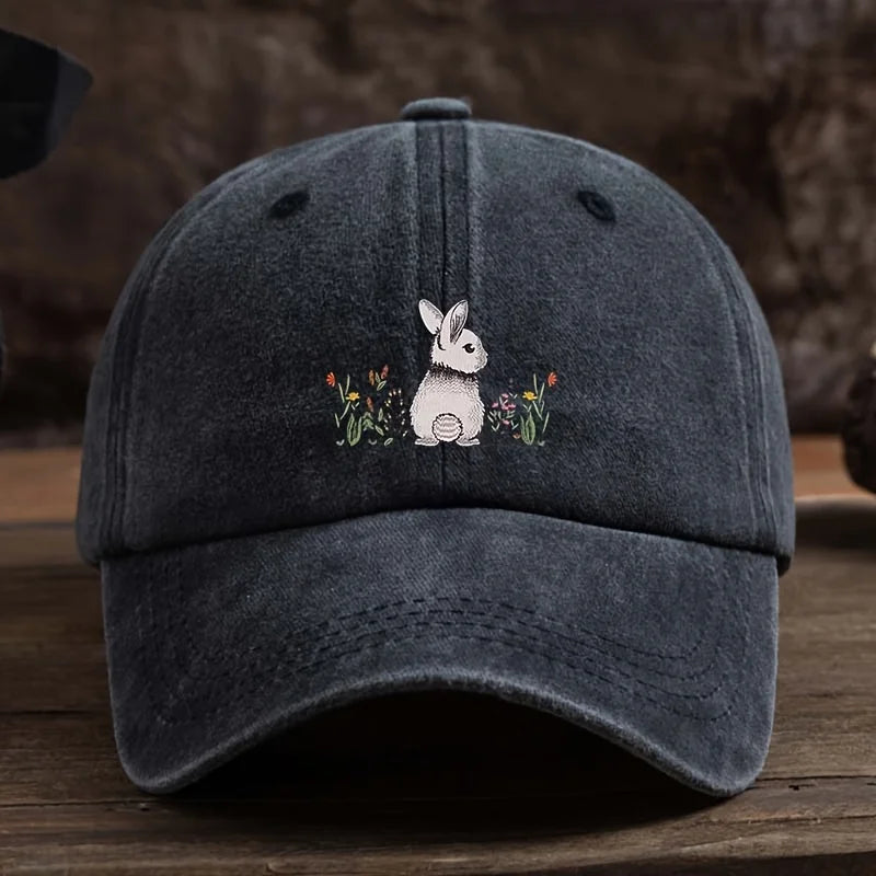 Baseball Cap Cute Rabbit Floral Print