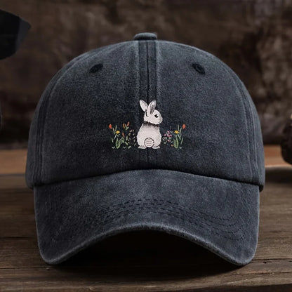 Baseball Cap Cute Rabbit Floral Print