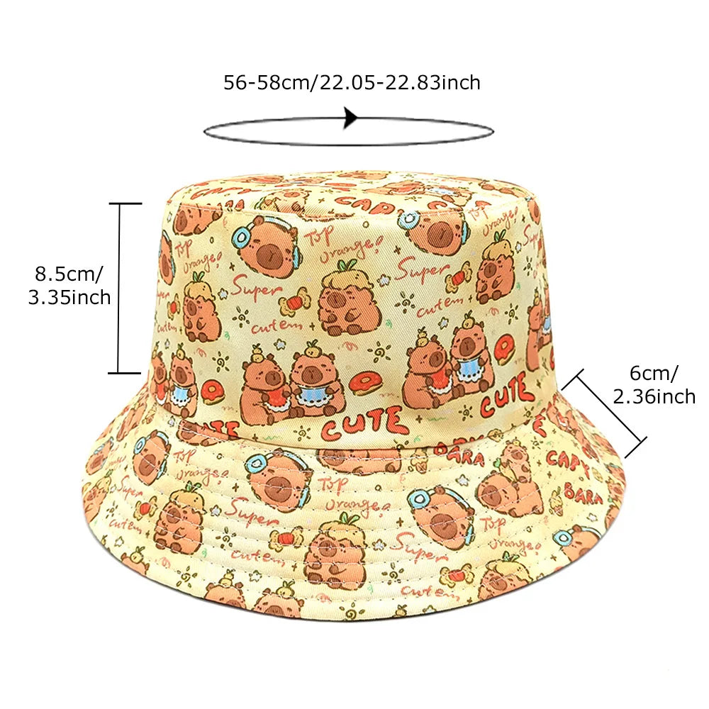 Cartoon Capybara Bucket Hat Animal Printing Pattern Fisherman Hats
