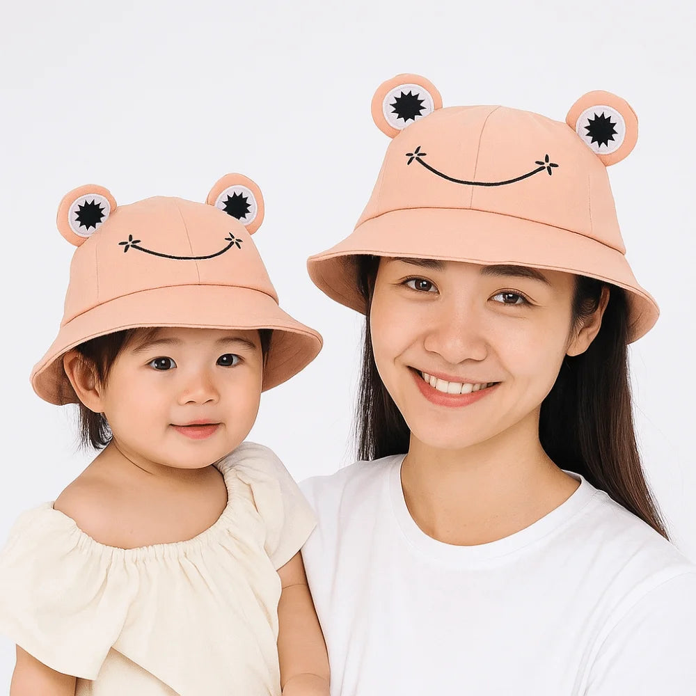 New Breathable Frog Bucket Hats Parent-Child Foldable Sun Shading Caps
