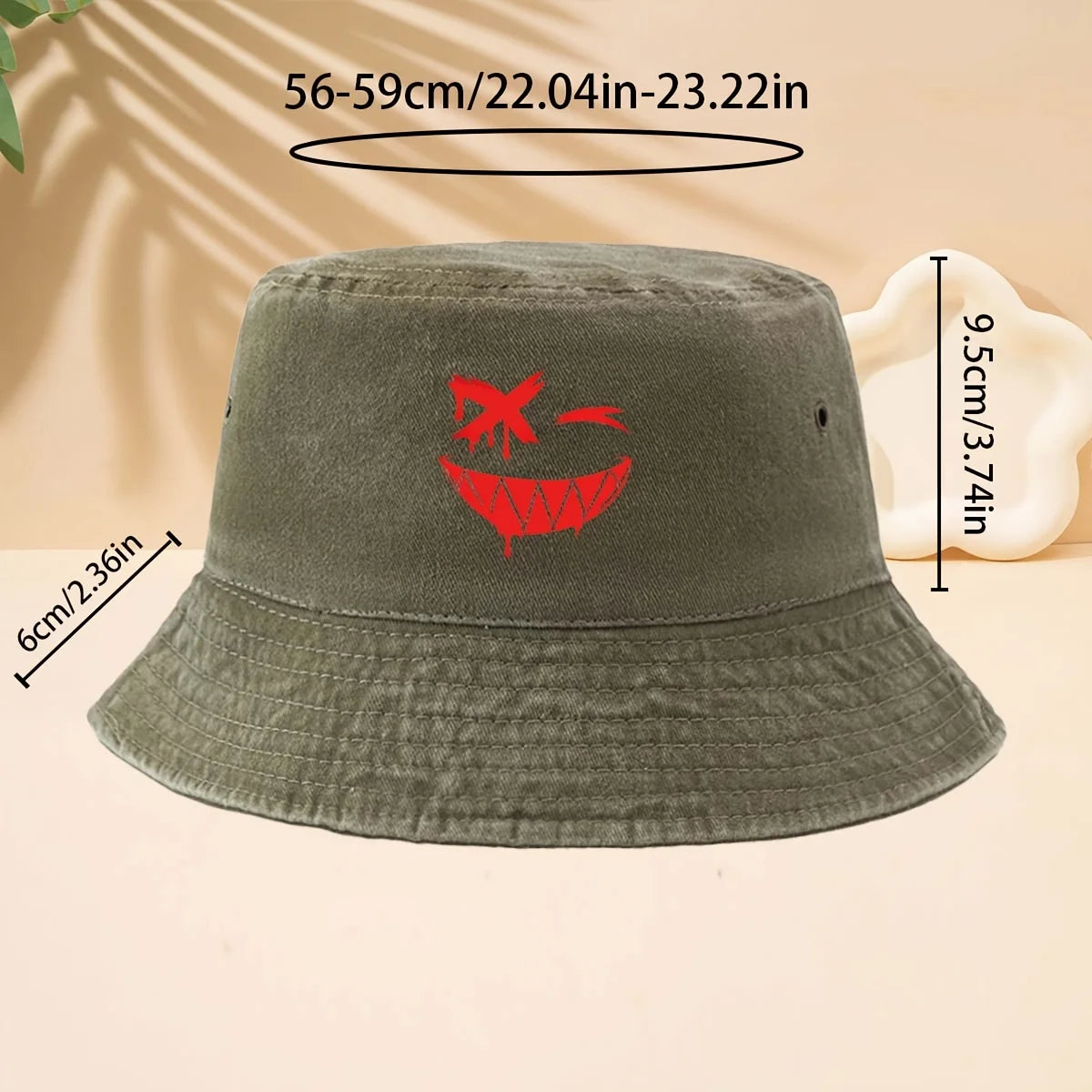 FiFunny Smiley Face Pattern American Retro Dark Funny High Street Style Bucket Hat