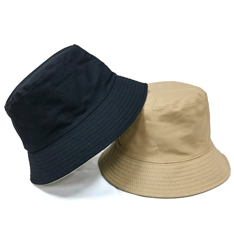 Black Solid Dots Bucket Hat Two Side Wear Unisex Simple Bob Caps Men Women