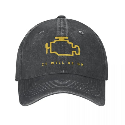 Fashion Water Washing Mechanic Auto Repair Check Engine Light Baseball Caps