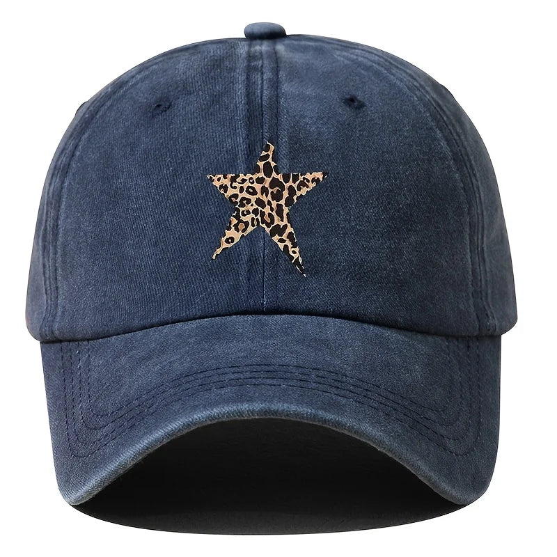 Retro Imitation Baseball Cap With Leopard Print Star Design For Leisure Outdoor Travel