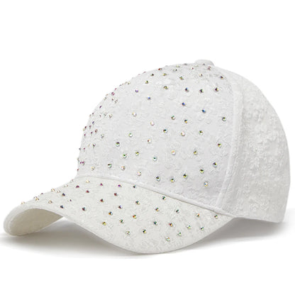 CNTANG Summer Women Rhinestone Baseball Cap Flower Embroidery Hats