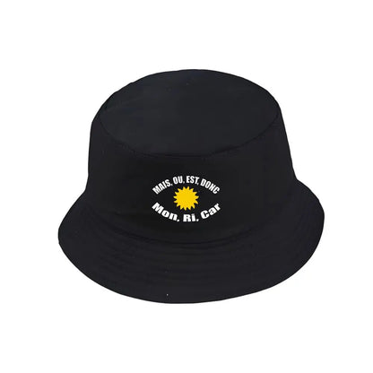 Black Bucket Hat With Sun Embroidered Summer Fisherman Cap For Men Women