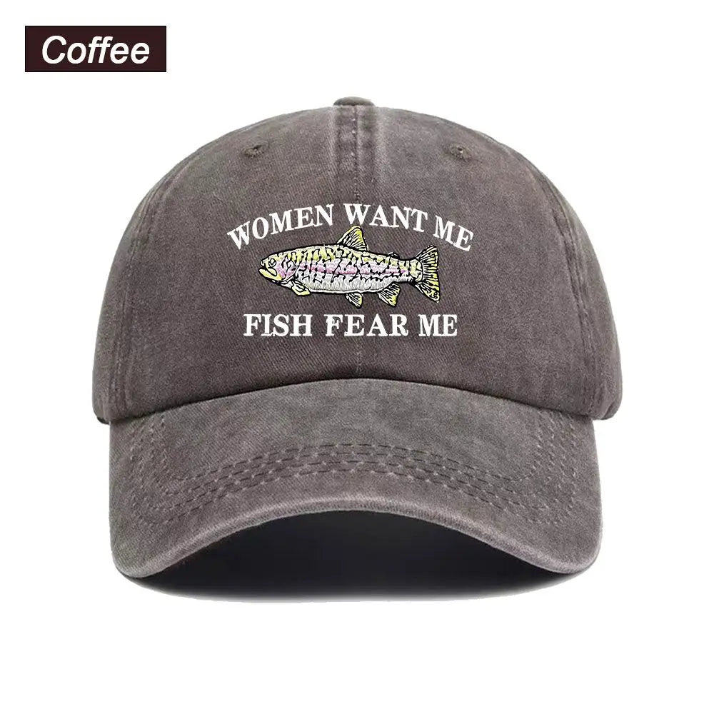 Women Want Me Fish Fear Me Washed Baseball Cap