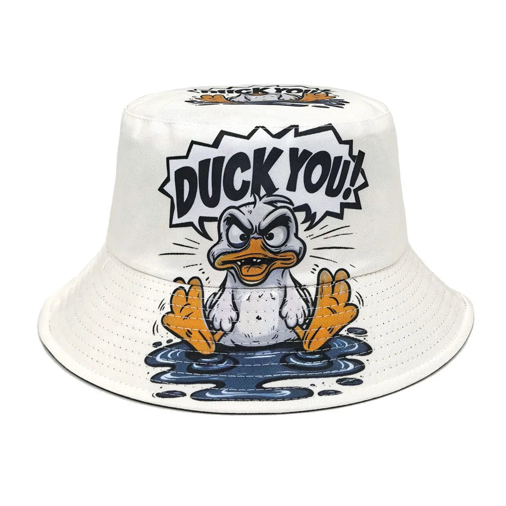 Double-sided Yellow Duck Print Pattern Panama Summer Sunscreen Fisherman Cap Bucket Hat