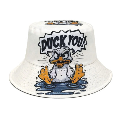 Double-sided Yellow Duck Print Pattern Panama Summer Sunscreen Fisherman Cap Bucket Hat
