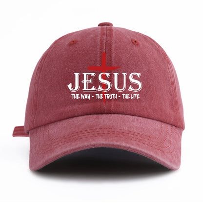 JESUS CROSS Print Washed Baseball Cap