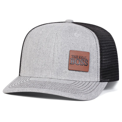 Unisex THE REAL BOSS Letter Brown Leather Label Baseball Caps Snapback Caps Sunscreen Hat