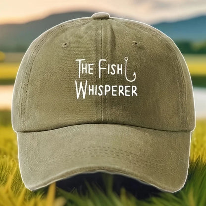 Retro Washed "Fish Whisperer" Printed Baseball Cap