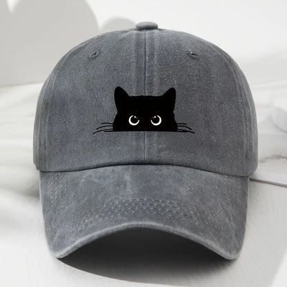 Cute Cat Print Vintage Washed Baseball Cap For Men Women