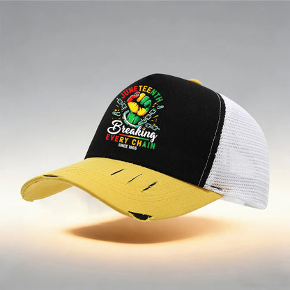 Tear Style Baseball Cap With 'June Teenth' Pattern Print Design