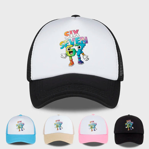 Six Seven Cartoon Number Print Sponge Mesh Baseball Cap