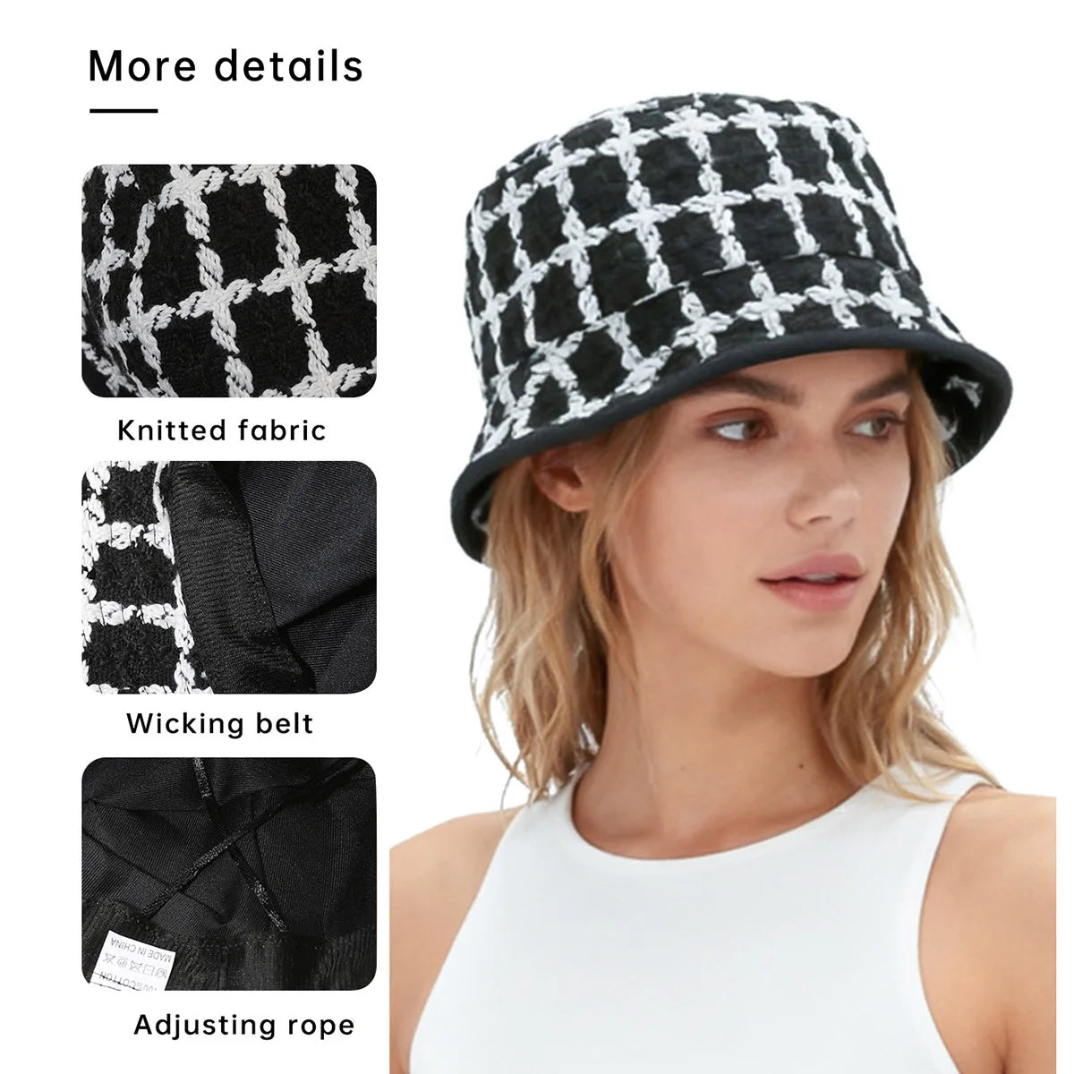 Knitted Fisherman Hat for Women, Elegant Mom Bucket Hat for Outdoor Camping