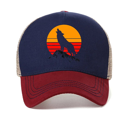 Vintage Wilderness Print Wolf Mesh Baseball Cap