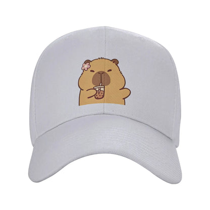 Cartoon Capybara Drinking Milk Tea Baseball Caps